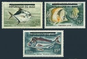 Mali 10-12,MNH.Michel 18-20. Fish,overprinted.1961.