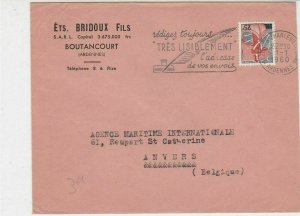 France 1960 Ardennes Quill + Ink Slogan Cancel Stamps Cover to Belgium Ref 31956