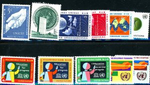 UNITED NATIONS #2,5,49-50,125,127,134-136,164,165 SET OF 11 MNH