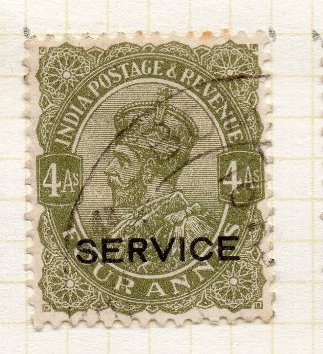 India GV 1920s Early Issue Fine Used 4a. Optd Service 189840