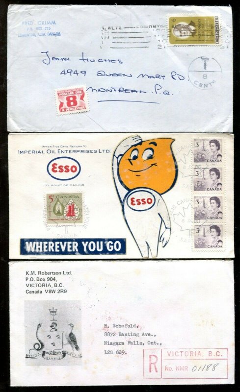 d77 - Canada QE2 Period Lot of (3) Covers. Postage Due, Esso, Registered