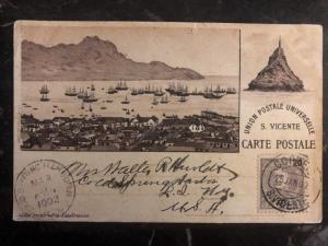 1902 St Vincent Cape Verde Picture Postacard Cover To New York USA