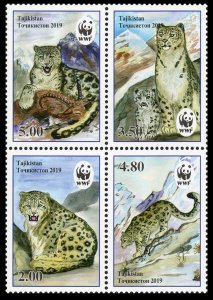 2019 Tajikistan 832-835VB Snow Leopard. WWF