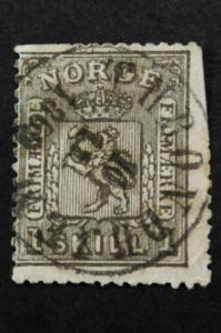 NORWAY #11a Used 1867-8 1SK COAT OF ARMS USED ISSUE Cut perfs