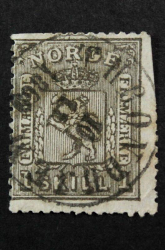 NORWAY 1867-8 1SK COAT OF ARMS USED ISSUE SC #11a CAT $120 Cut perfs