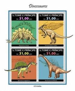 Sao Tome & Principe 2021 MNH Dinosaurs Stamps Prehistoric Animals 4v M/S