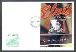 ST.KITTS  2012 ELVIS PRESLEY IN THE MOVIES SOUVENIR SHEET   FDC