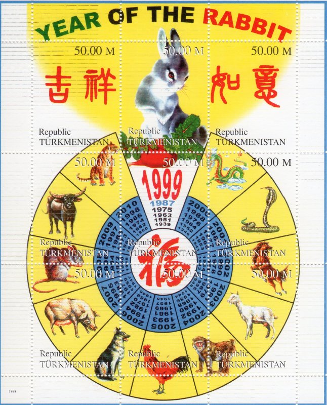 Turkmenistan 1998 YEAR OF THE RABBIT CHINESE NEW YEAR Sheetlet Composite MNH