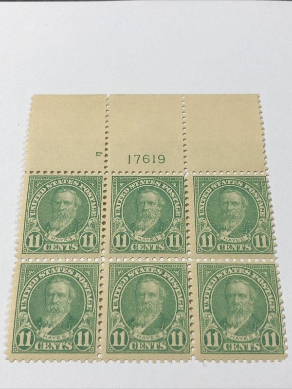 1922 US 563 11c Hayes Blue Plate Block of 6 Very Fine Mint Never Hinged 