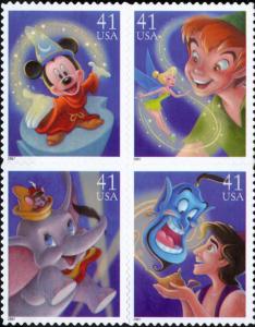 2007 41c The Art of Disney, Magic, Block of 4 Scott 4192-95 Mint F/VF NH
