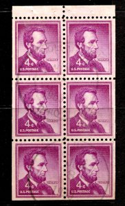 US Stamps #1036b USED BOOKLET PANE LINCOLN