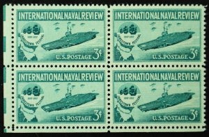 U.S. Mint Stamp Scott #1091 3c Naval Corner Sheet Margin Block, Superb. NH. Gem!