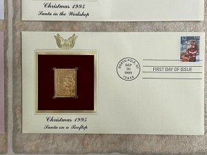 Set Of 5, 1995 First Day Cover Christmas Santa 32c Stamps W/22k Gold Replicas