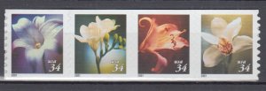 USA #3478-3481  Coil Strip of 4 Flowers MNH