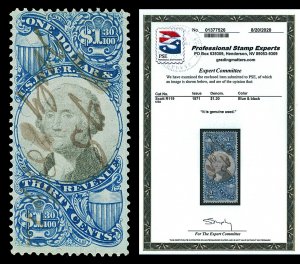 Scott R119 1871 $1.30 Second Issue Revenue Used Fine Cat $650 with PSE CERT