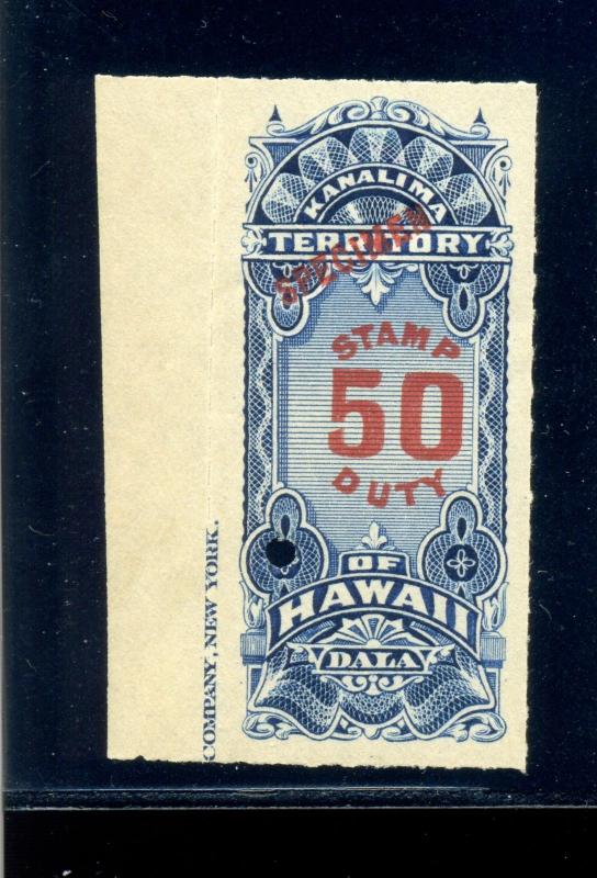 Hawaii  R12S Revenue Specimen Mint Stamp NH (Stock H R12-S1)