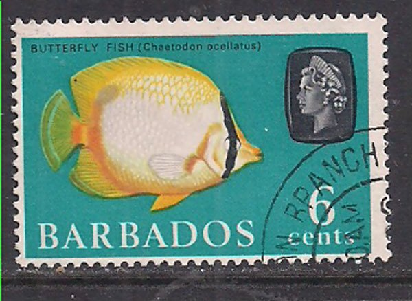 Barbados 1965 QE2 6 cents  Coral SG 327 used ( K517 )