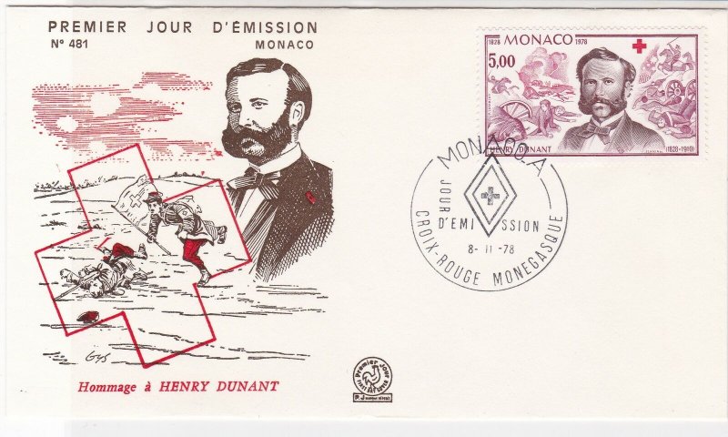 Monaco 1978 Hommage to Henry Dunant  Red Cross Cancel FDC Stamp Cover Ref 26435