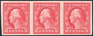 SC#482 2¢ Washington Imperforate Strip of Three (1916) Uncancelled/No Gum