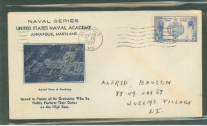 US 794 1937 5c US Naval Academy (part of the Naval series) single on an addressed first day cover with an unknown cachet (aerial