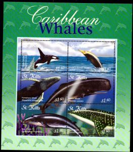 ST. KITTS 519, 524 MNH S/S SCV $12.00 BIN $7.25 WHALES