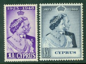 SG 166/7. 1948 Silver wedding set of Cyprus. Fine unmounted mint CAT £60