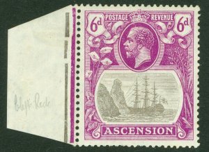 SG 16c Ascension 1924-33. 6d grey, black & bright purple with variety 'cleft...