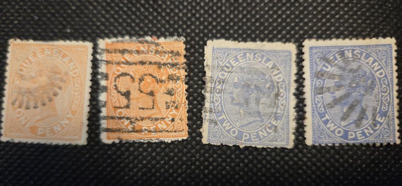 Queensland, 1882-83, Q. Victoria, #66,66C,67,67A, used, SCV$4.00