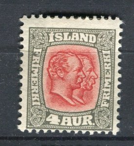 ICELAND; 1907 early Double Kings issue fine Mint hinged 4a. value