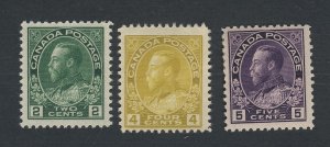 3x Canada WW1 Admiral M Stamps;  #107 -2c #110 -4c #112 -5c GV = $120.00