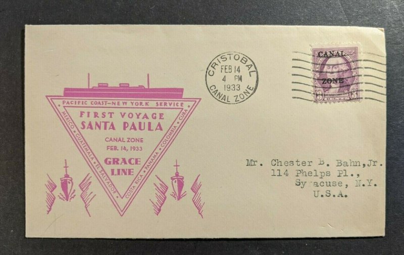 1933 Santa Paula Maiden Voyage Grace Line Cover Cristobal CZ Overprint