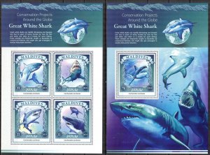 Maldive Islands 2015 Marine Life Sharks Sheet + S/S MNH