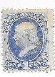 US #145 1c Franklin  ultramarine (U)  CV. $20.00