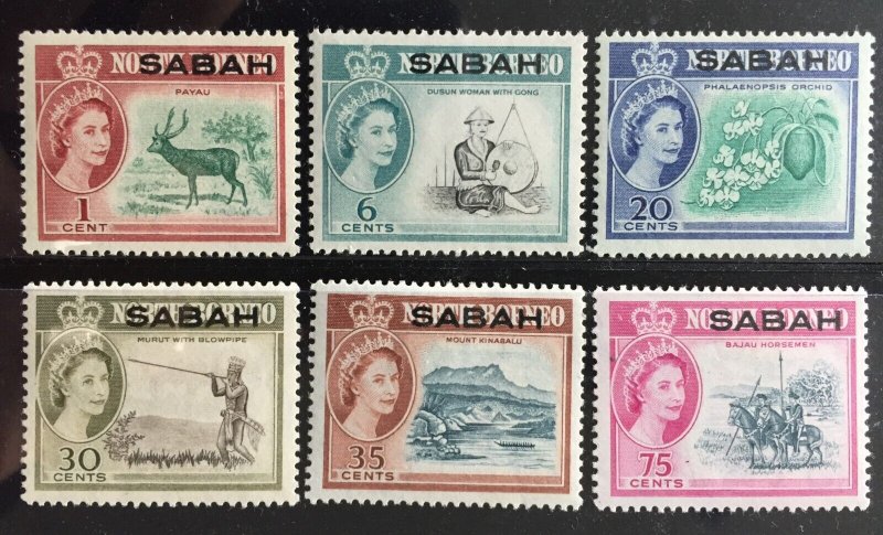 1964-65 SABAH opt NORTH BORNEO QEII 6V part set Mint S4166