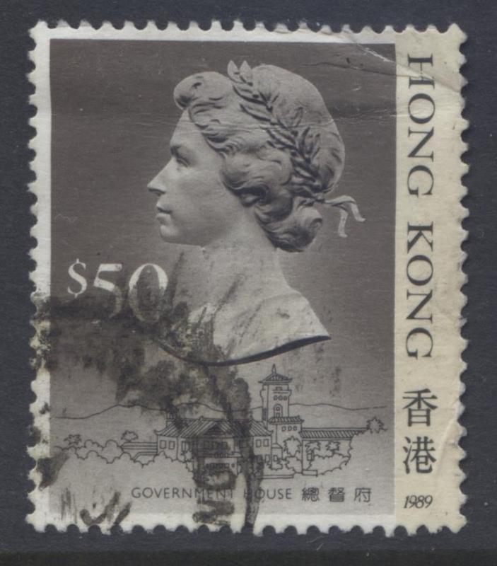 Hong Kong - Scott 504b - QEII - Definitive 1989- FU - Single $50.00c Stamp