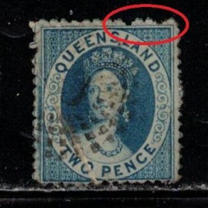 QUEENSLAND Scott # 40 Used - Queen Victoria Pulled Perfs - CV $400