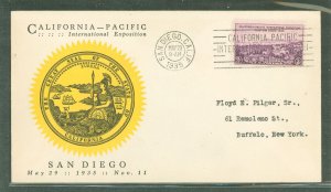 US 773 1935 3c California-Pacific International Exposition (single) on an addressed first day cover with a Linprint cachet.