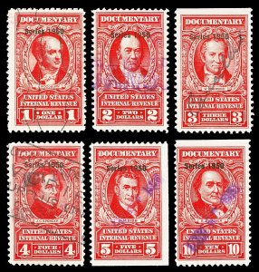 Scott R548-R553 $1.00-$10.00 1950 Dated Red Revenues Used Fine+ Cat $27.65