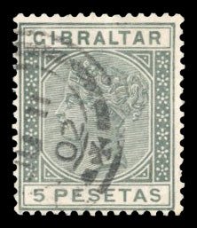 Gibraltar #38 Cat$120, 1886 5p steel blue, used