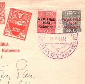 POLAND Cover PHILATELIC EXHIBITION Katowice Last Day 1934{samwells-covers}MA348