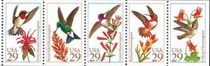1992 29c Hummingbirds, Pane of 5 Scott 2642-46 Mint F/VF NH