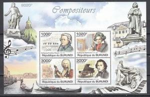 Burundi, 2011 issue. Classical Composers and Instruments sheet of 4. ^