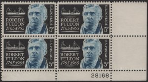 SC#1270 5¢ Robert Fulton Issue Plate Block: LR #28168 (1965) MNH