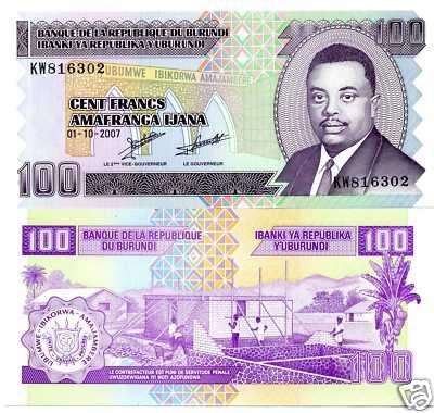 BURUNDI - 100 FRANCS 2007 - BANK NOTE - UNC