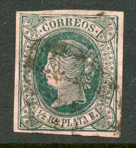 1864 Scott # 19 VFU 1/2 Real Queen Isabel II