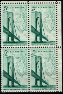 1964 Verrazano-Narrows Bridge, NY Blk Of 4 5c Postage Stamps, Sc# 1258, MNH, OG