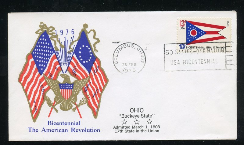 US 1649 American Bicentennial -  Ohio UA Al Tag Boerger cachet FDC 