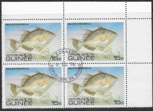 Guinea #806 cancelled right corner block of 4. Fish. 1979. Nice.