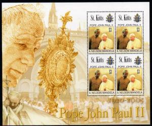 ST. KITTS 637 MNH S/S SCV $10.00 BIN $6.00 POPE JOHN PAUL II