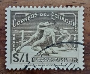 Ecuador 1939 Stamp, box airpost black brown engraved, condition as seen